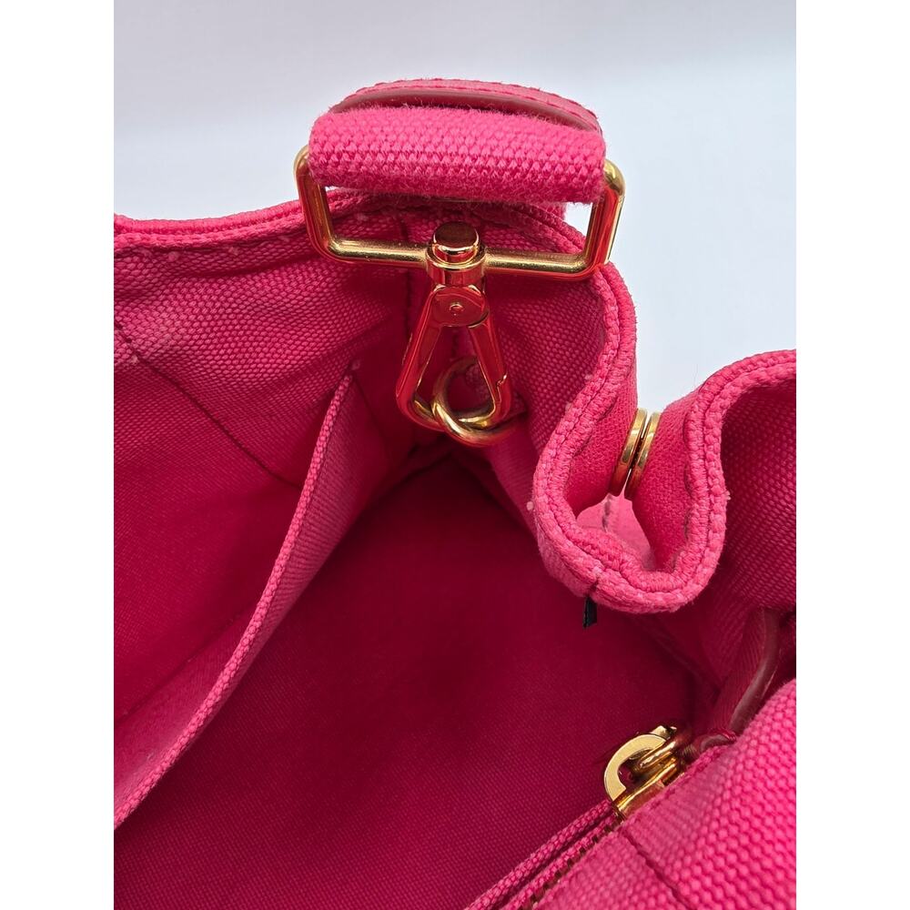 Prada Canapa Mini Tote Pink Canvas Crossbody Bag Logo Strap + Dust Bag Auth - Picture 12 of 16